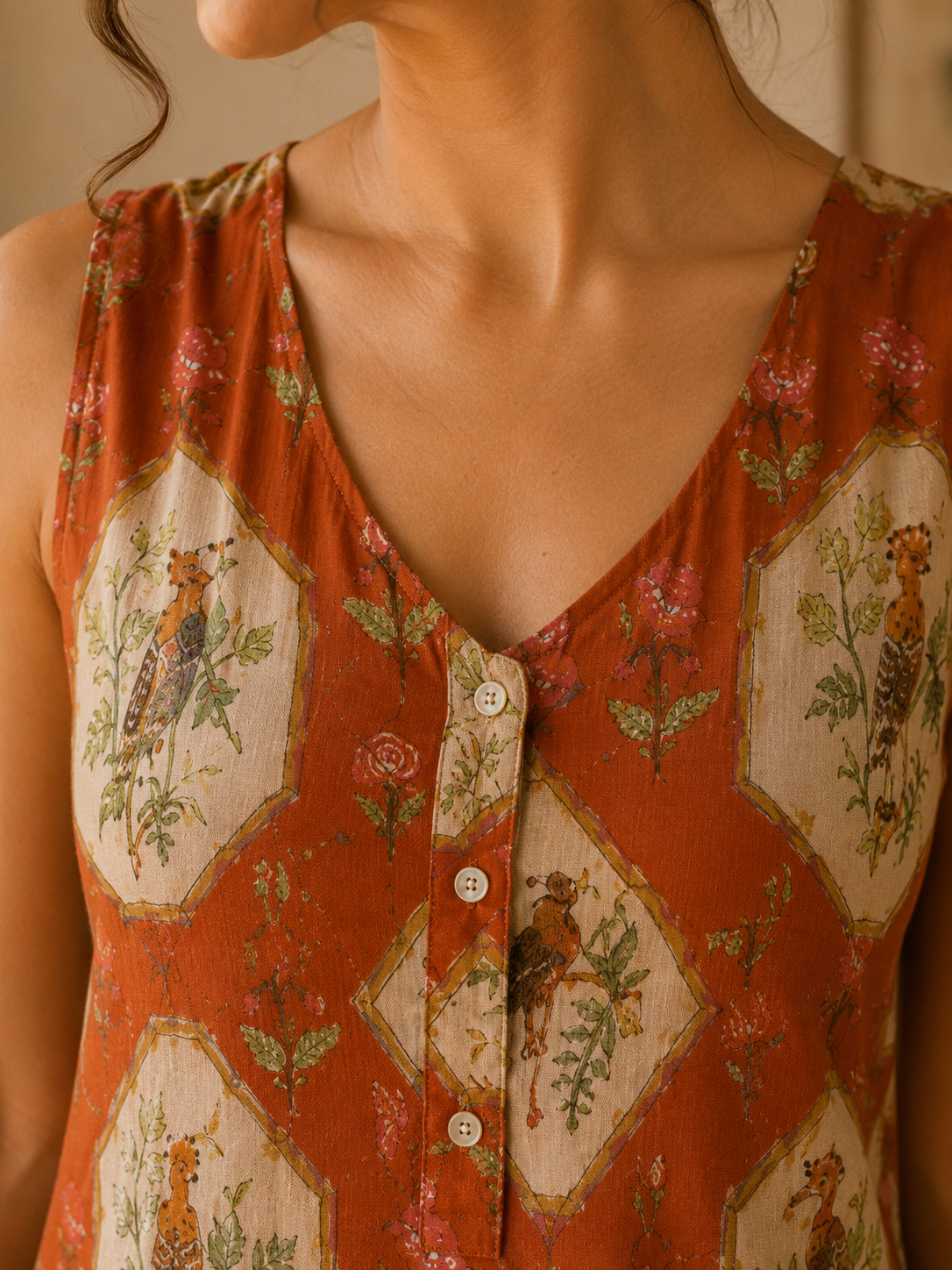 Luxury Lyocell Nightdress | Sustainable Women’s Sleeveless Lounge Dress | Terracotta Botanical
