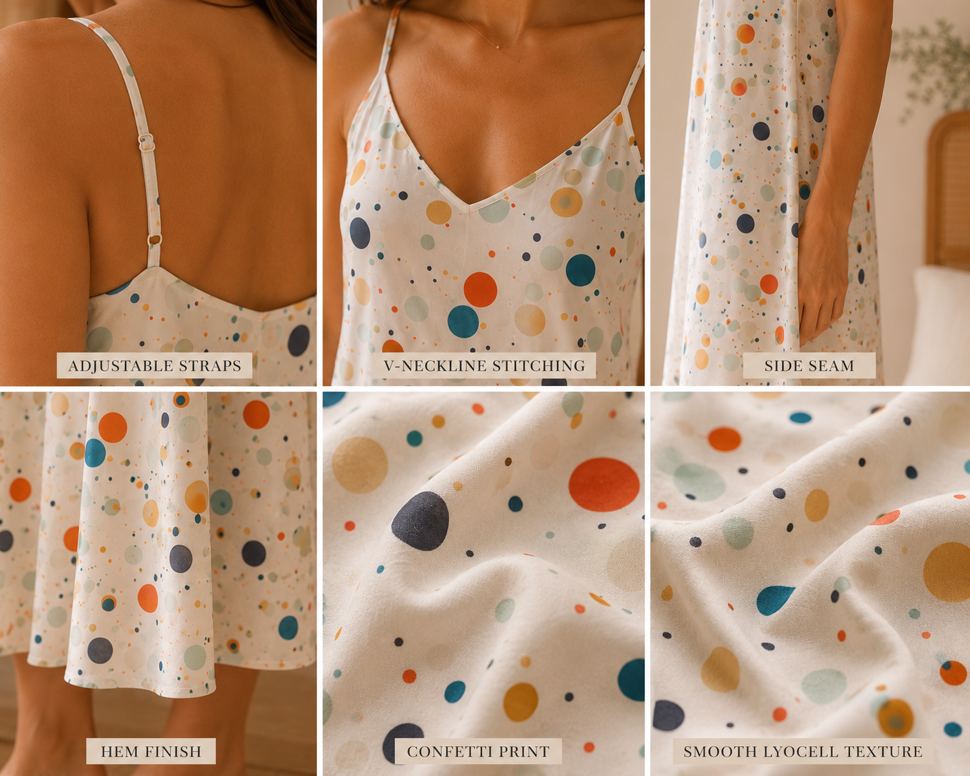 Confetti Print Lyocell Chemise Nightdress | Soft Sustainable Sleepwear – Long & Short Variants