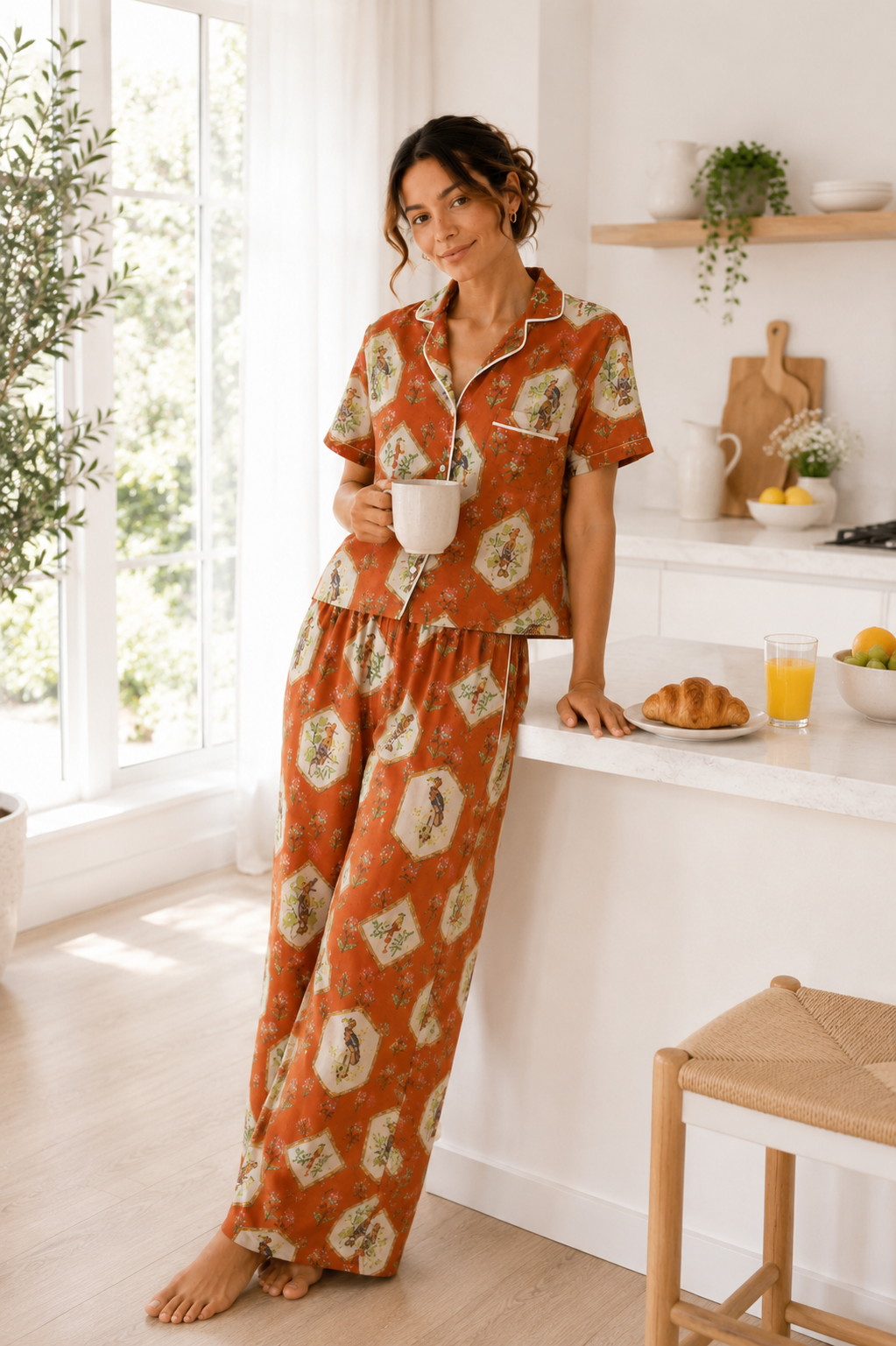 Luxury Lyocell Pajama Set | Vintage Print Soft Sleepwear | Long & Short Lounge Set