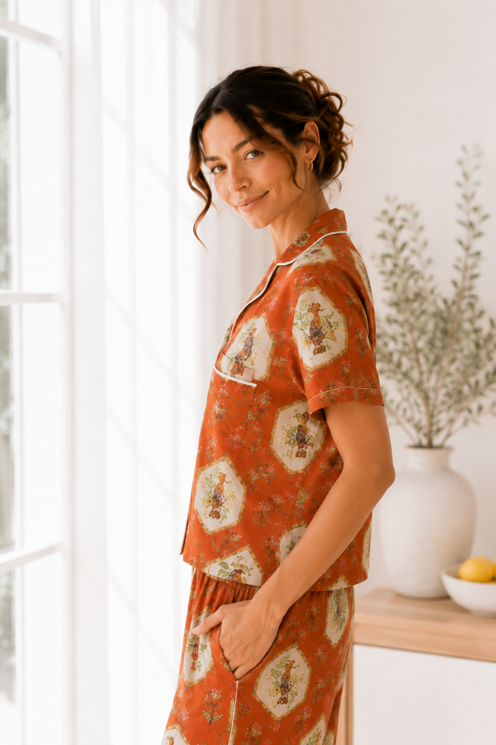 Luxury Lyocell Pajama Set | Vintage Print Soft Sleepwear | Long & Short Lounge Set