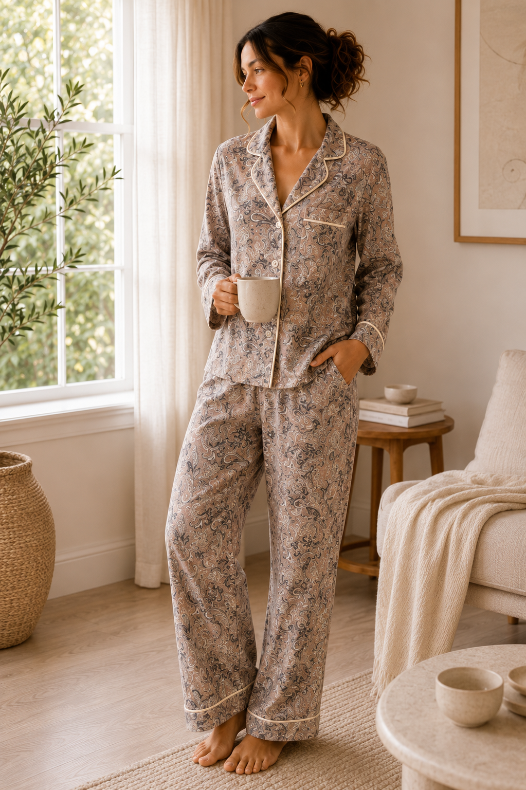 Luxury Lyocell Pajama Set | Classic Paisley Soft Sleepwear | Long & Short Lounge Set