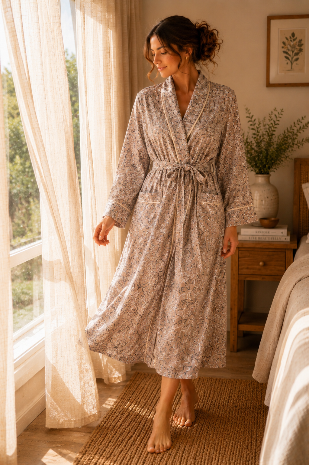 Paisley Lyocell Robe | Luxury Soft Sustainable Dressing Gown – Short & Long Length