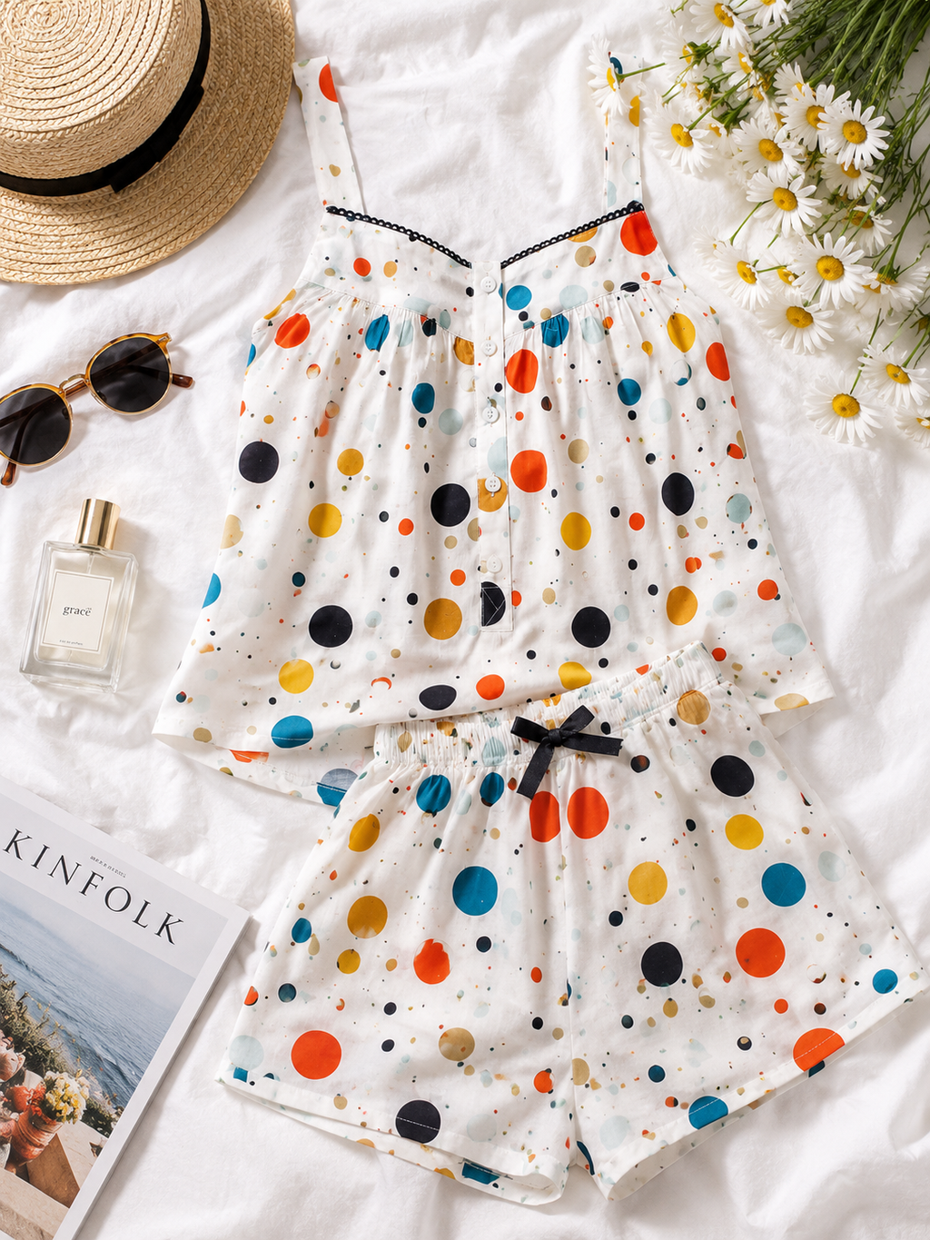 Confetti Print Lyocell Cami Shorts Set | Sustainable Women’s Sleepwear – Adjustable & Wide Strap Variants