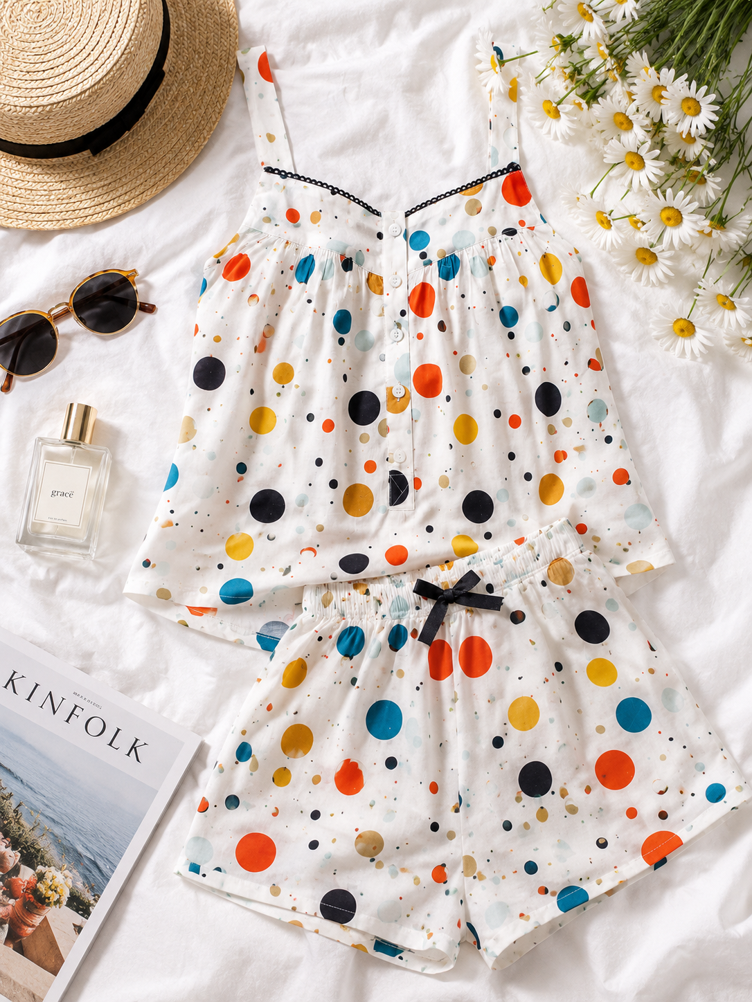 Confetti Print Lyocell Cami Shorts Set | Sustainable Women’s Sleepwear – Adjustable & Wide Strap Variants