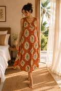 Luxury Lyocell Nightdress | Sustainable Women’s Sleeveless Lounge Dress | Terracotta Botanical