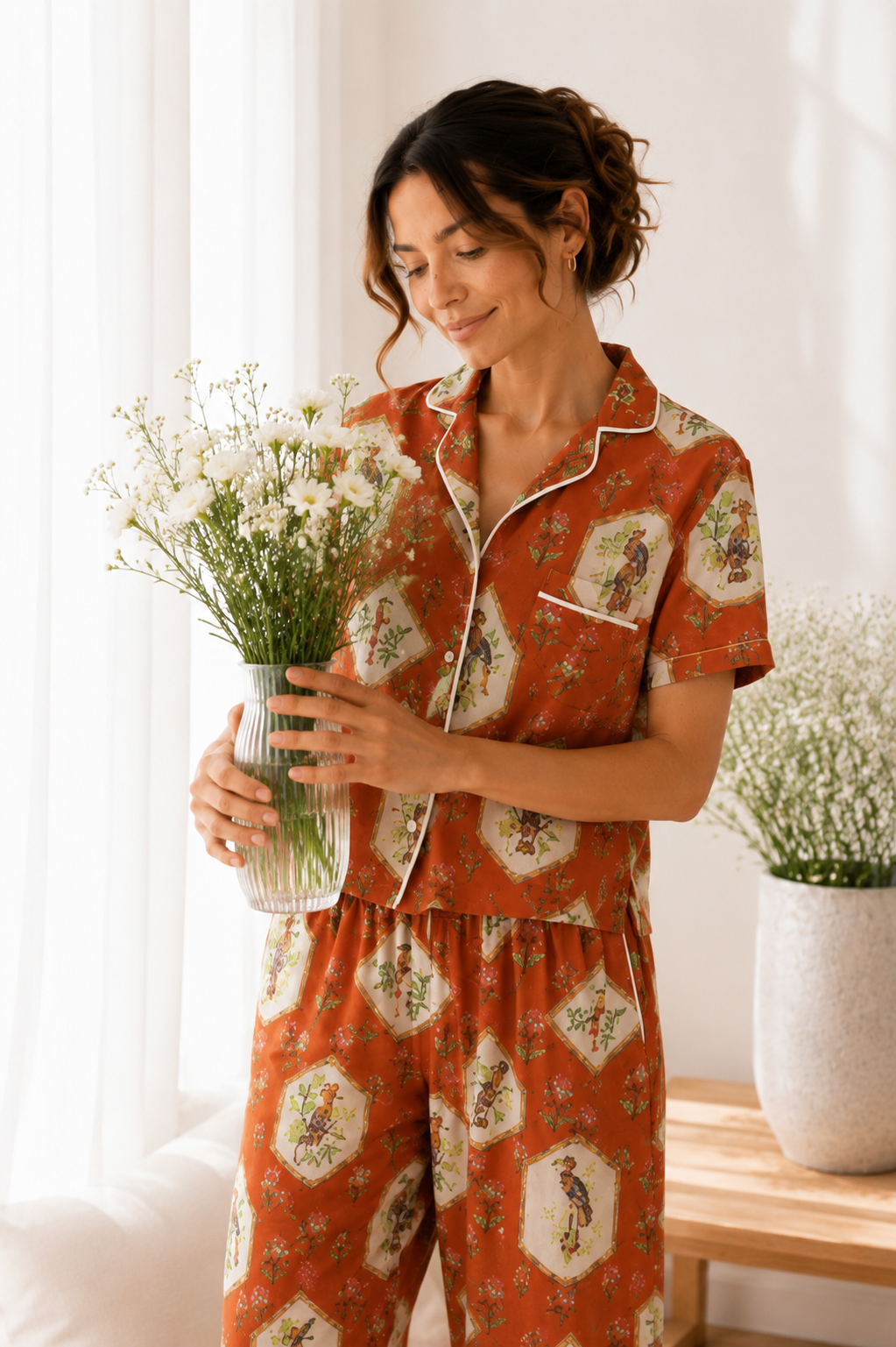 Luxury Lyocell Pajama Set | Vintage Print Soft Sleepwear | Long & Short Lounge Set