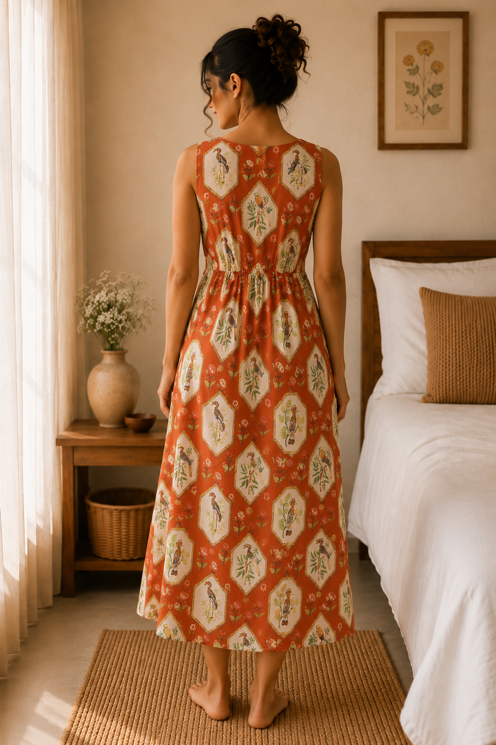 Luxury Lyocell Nightdress | Sustainable Women’s Sleeveless Lounge Dress | Terracotta Botanical