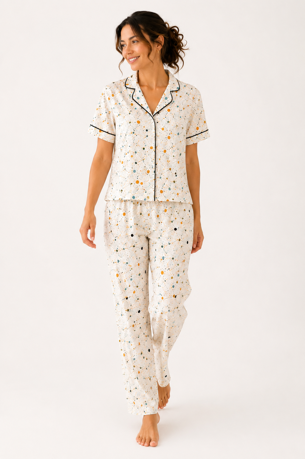 Confetti Print Lyocell Pajama Set | Soft Sustainable Women’s Sleepwear – Long Pants & Shorts
