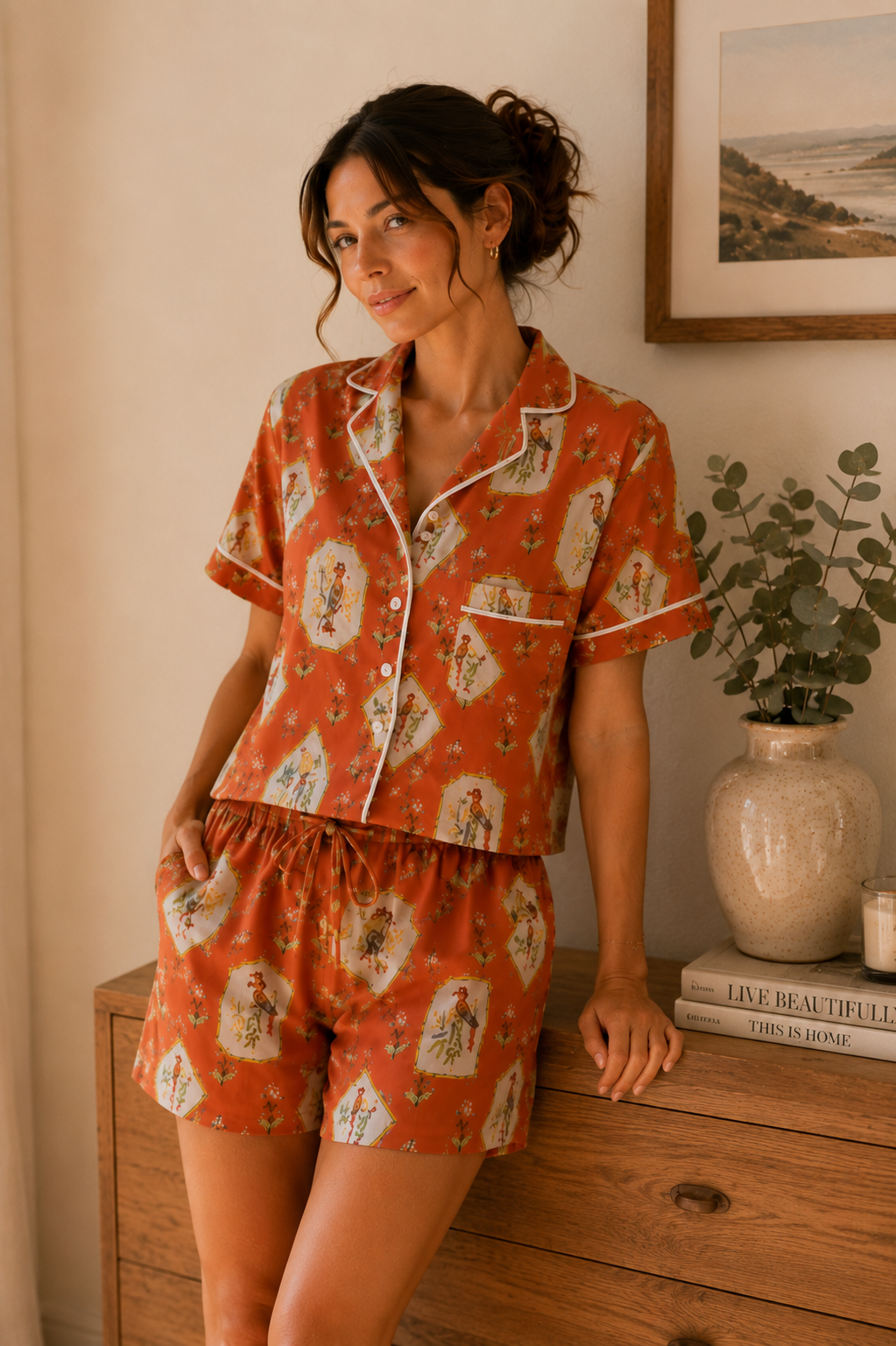 Luxury Lyocell Pajama Set | Vintage Print Soft Sleepwear | Long & Short Lounge Set