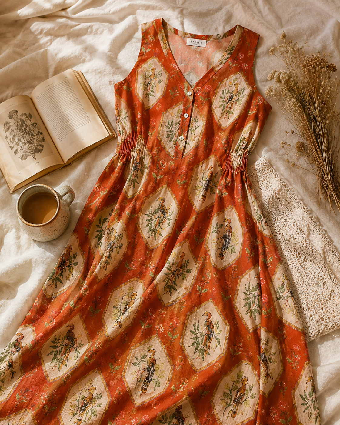 Luxury Lyocell Nightdress | Sustainable Women’s Sleeveless Lounge Dress | Terracotta Botanical