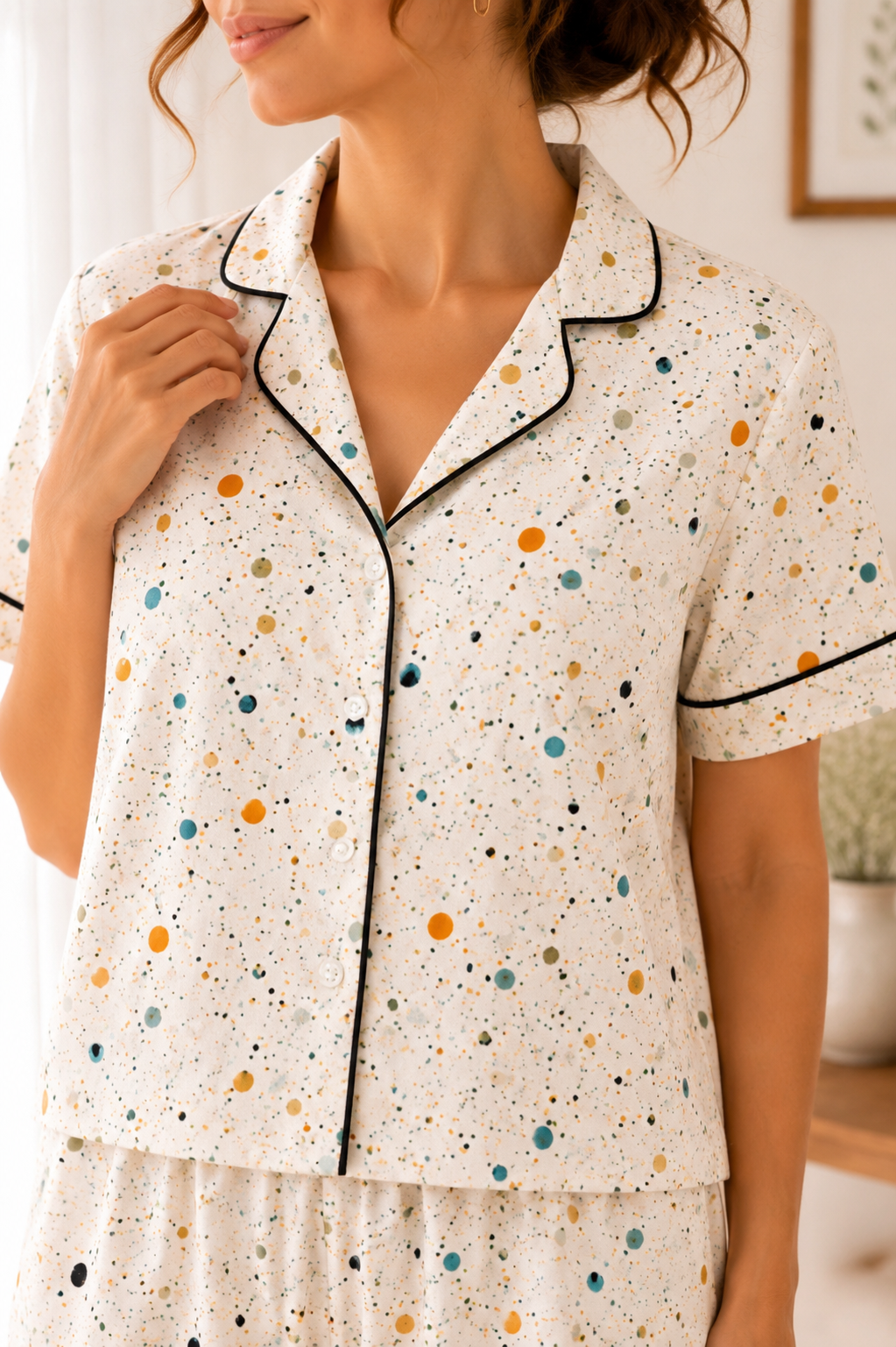 Confetti Print Lyocell Pajama Set | Soft Sustainable Women’s Sleepwear – Long Pants & Shorts