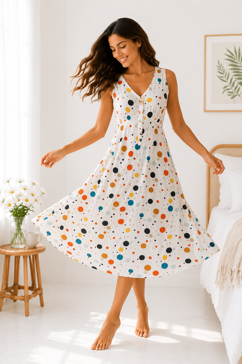 Confetti Print Lyocell Nightdress | Soft Breathable Sustainable Sleep Dress for Women