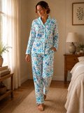 Women’s Floral Pajama Set & Sleepwear – Blue Floral Print