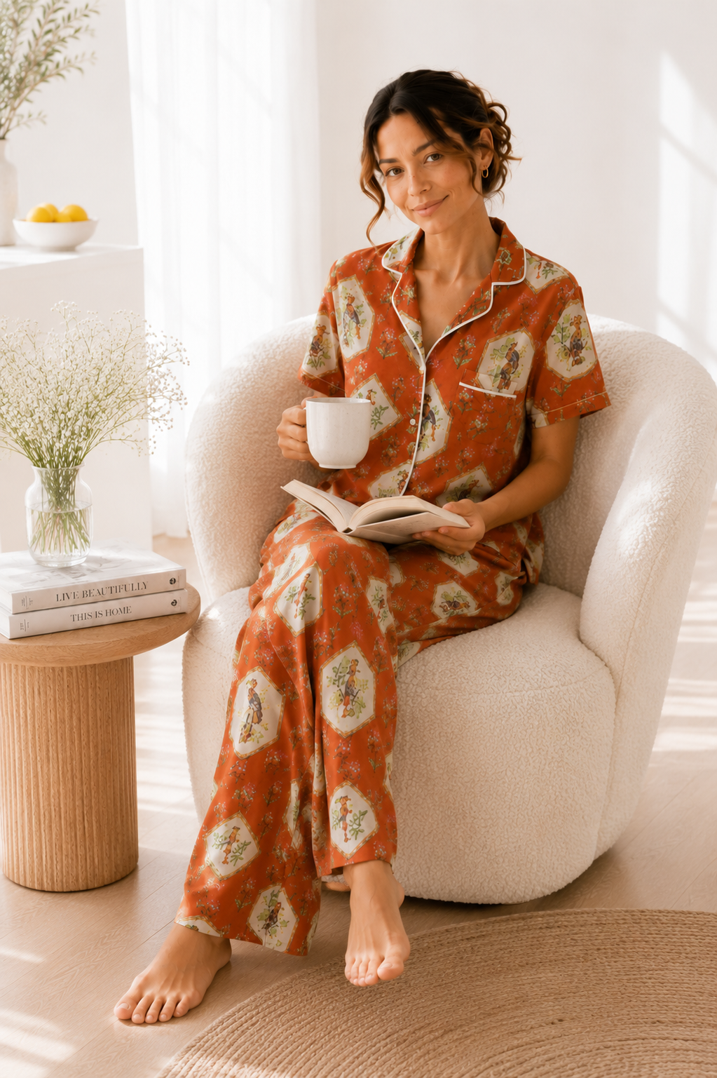 Luxury Lyocell Pajama Set | Vintage Print Soft Sleepwear | Long & Short Lounge Set