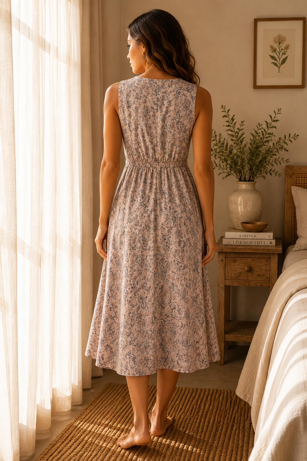 Luxury Paisley Lyocell Lounge Dress | Breathable Sleeveless Nightgown for Women