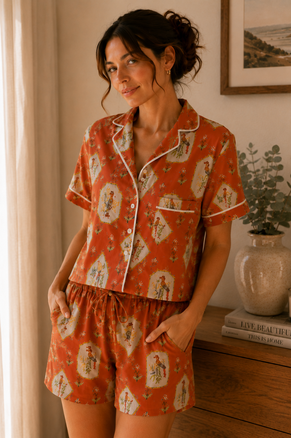 Luxury Lyocell Pajama Set | Vintage Print Soft Sleepwear | Long & Short Lounge Set