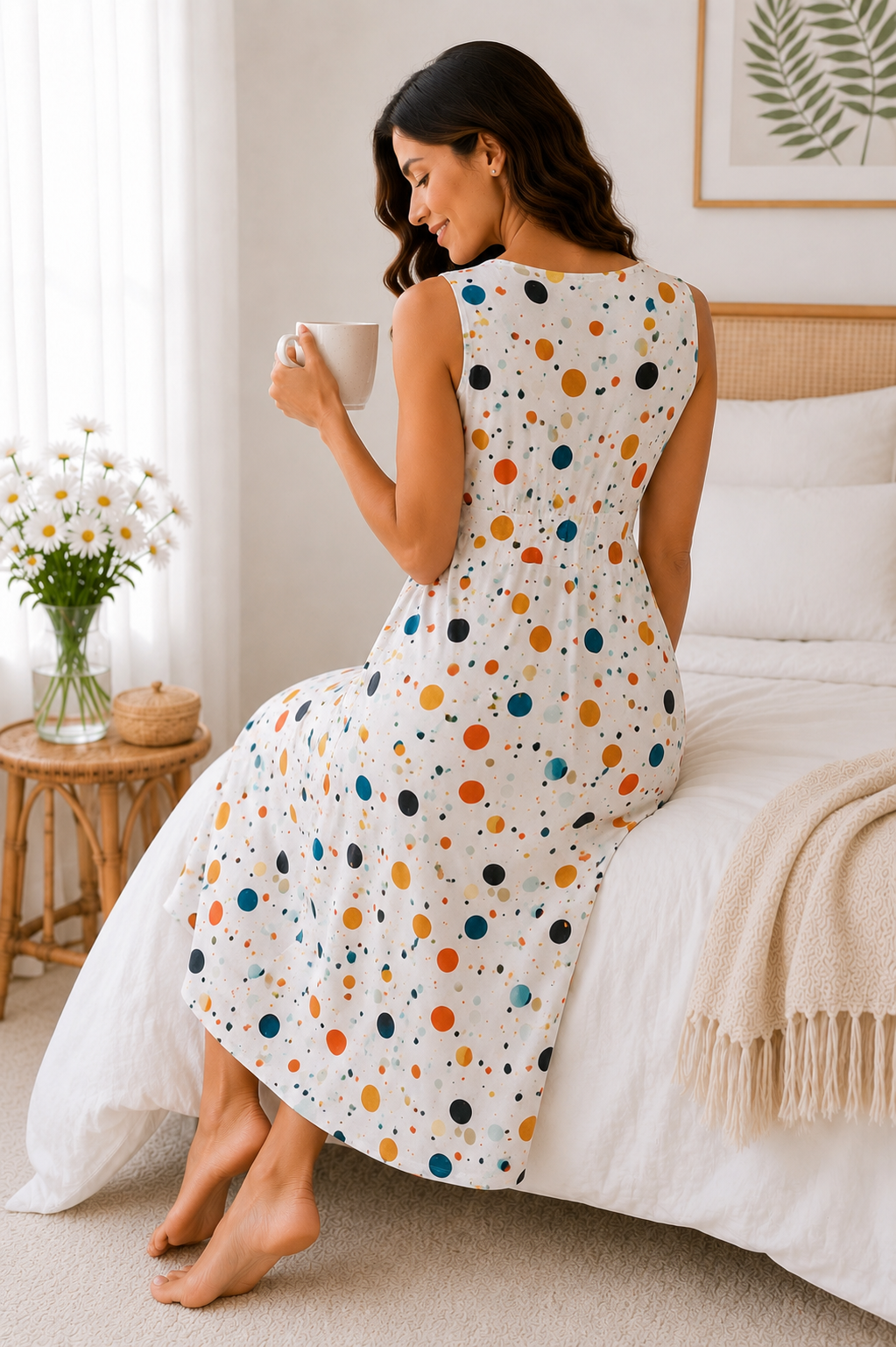 Confetti Print Lyocell Nightdress | Soft Breathable Sustainable Sleep Dress for Women