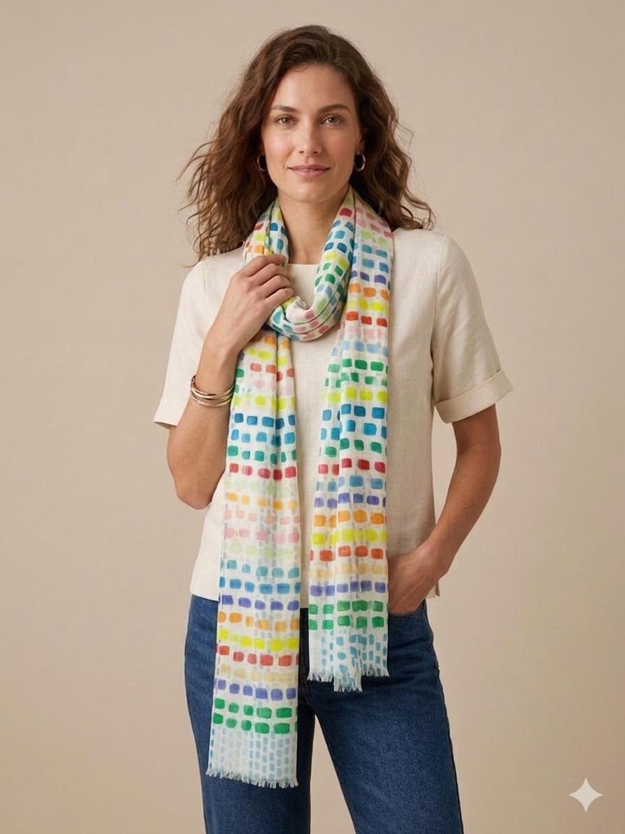 Watercolor Mosaic Cotton Scarf | Oversized 100 × 200 cm Multicolor Wrap