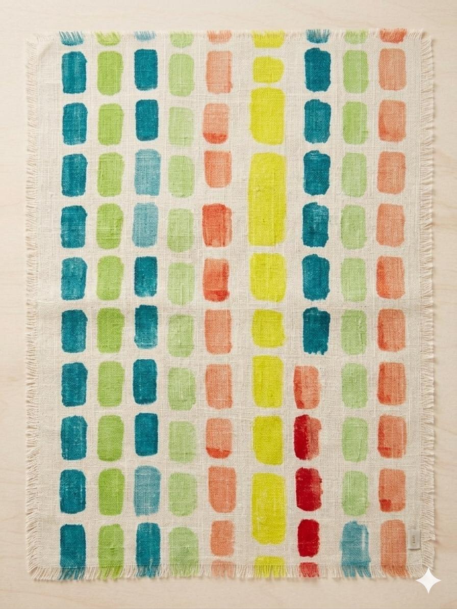 Watercolor Mosaic Cotton Scarf | Oversized 100 × 200 cm Multicolor Wrap