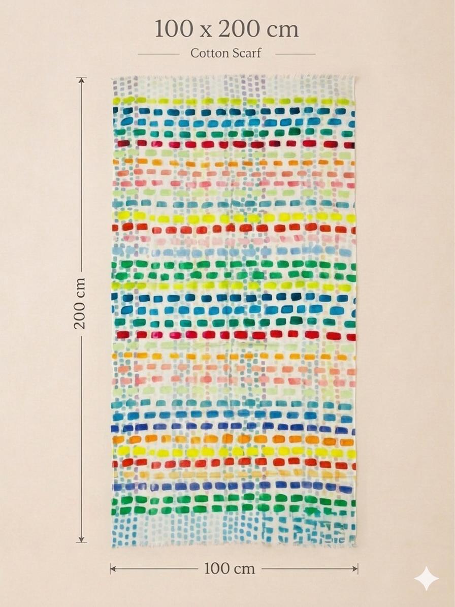 Watercolor Mosaic Cotton Scarf | Oversized 100 × 200 cm Multicolor Wrap