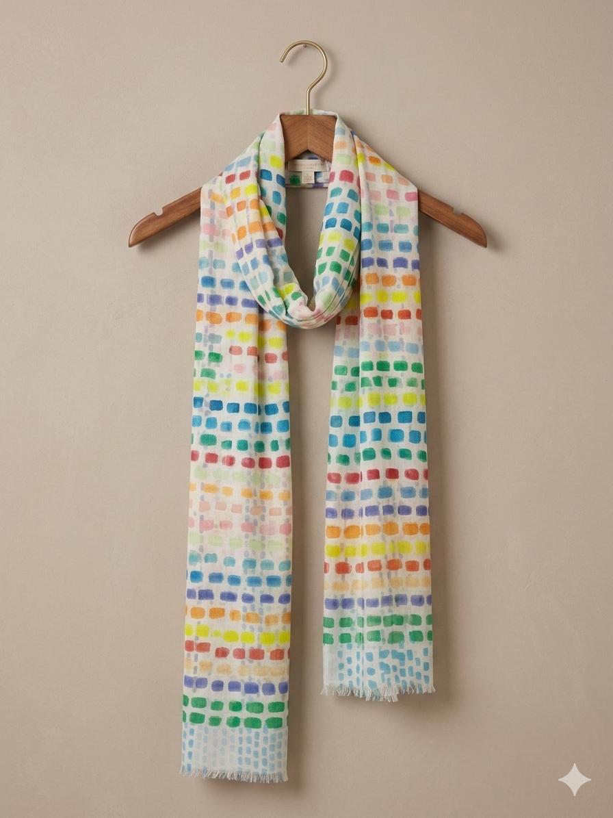 Watercolor Mosaic Cotton Scarf | Oversized 100 × 200 cm Multicolor Wrap