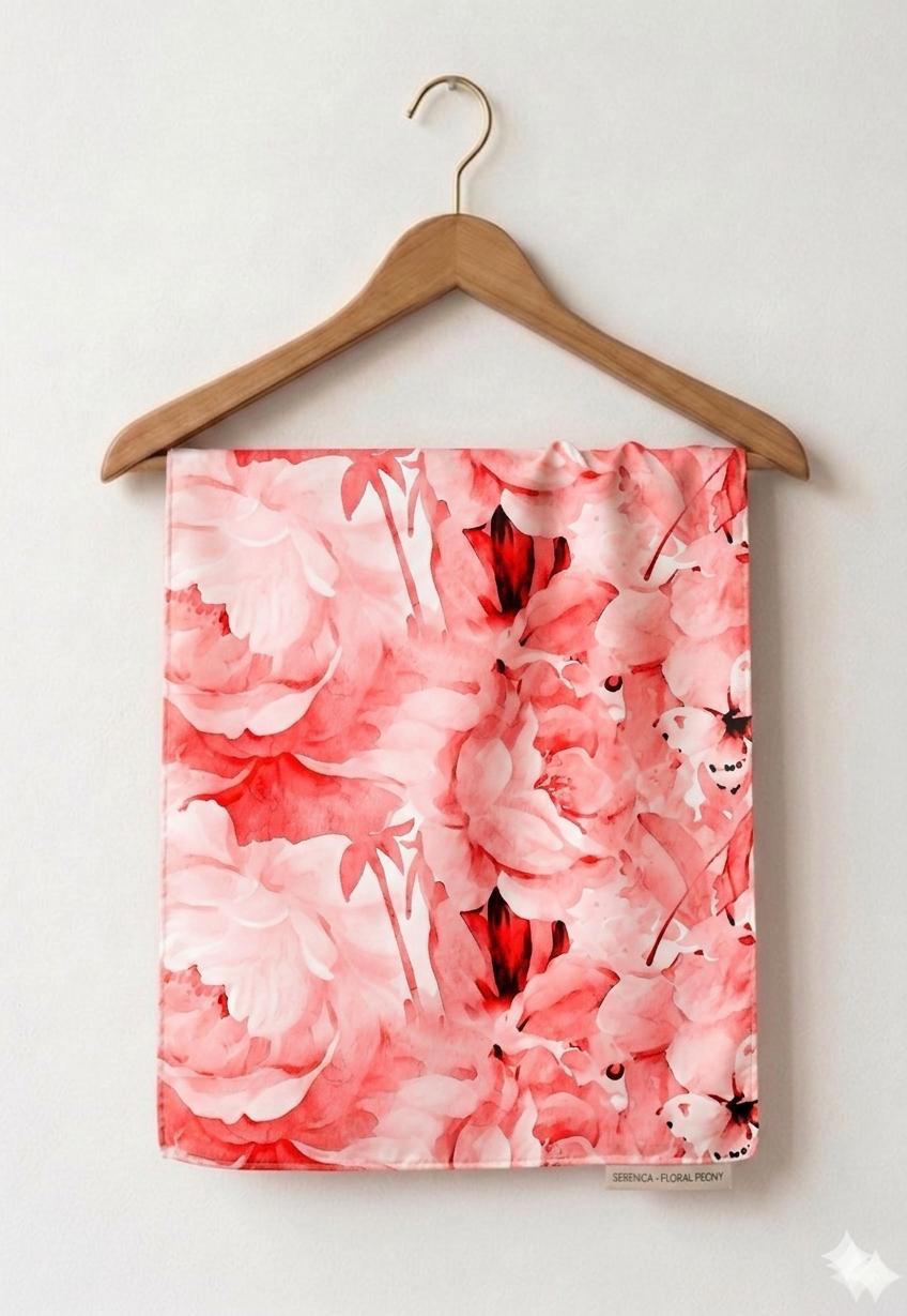 Luxury Pink Floral Silk Scarf 90x90 cm | Women's Square Silk Scarf