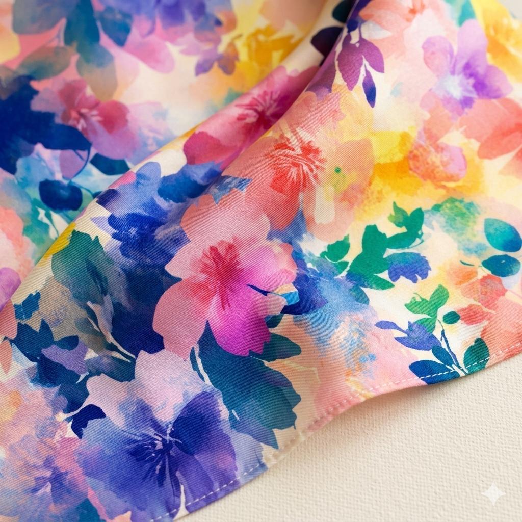 Luxury Watercolor Floral Silk Scarf 90x90 cm | Square Silk Scarf