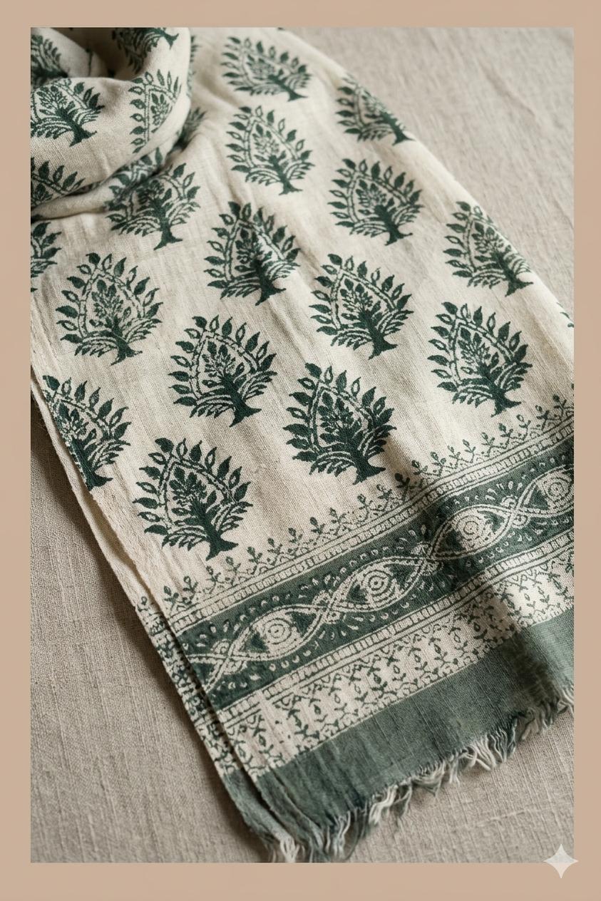 Heritage Tree Print Cotton Scarf | Oversized 100 × 200 cm Monochrome Wrap