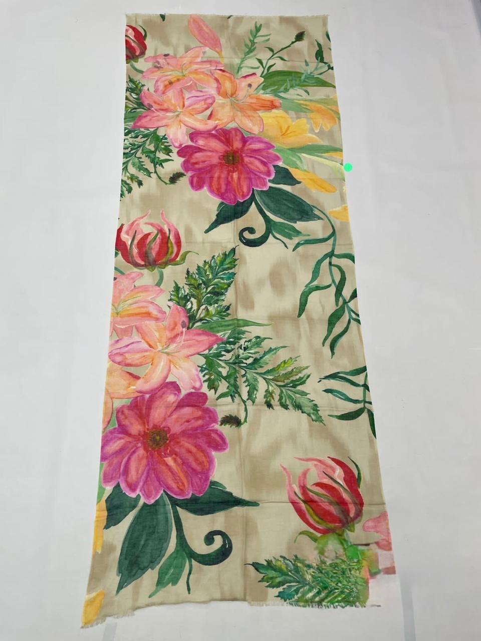 Watercolor Floral Cotton Scarf | Oversized 100 × 200 cm Botanical Wrap
