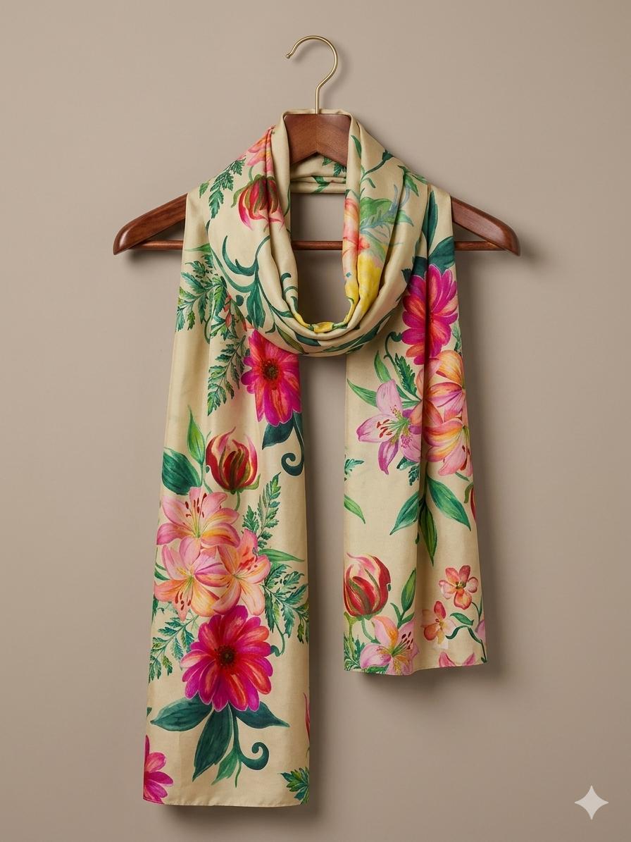 Watercolor Floral Cotton Scarf | Oversized 100 × 200 cm Botanical Wrap