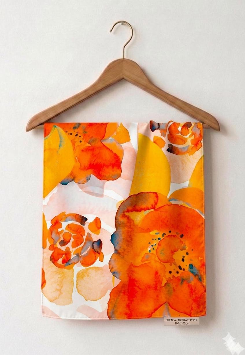 Serenca Silk Scarf 90 × 90 cm | Luxury Floral Square Scarf | Orange Rose Designer Silk Scarf