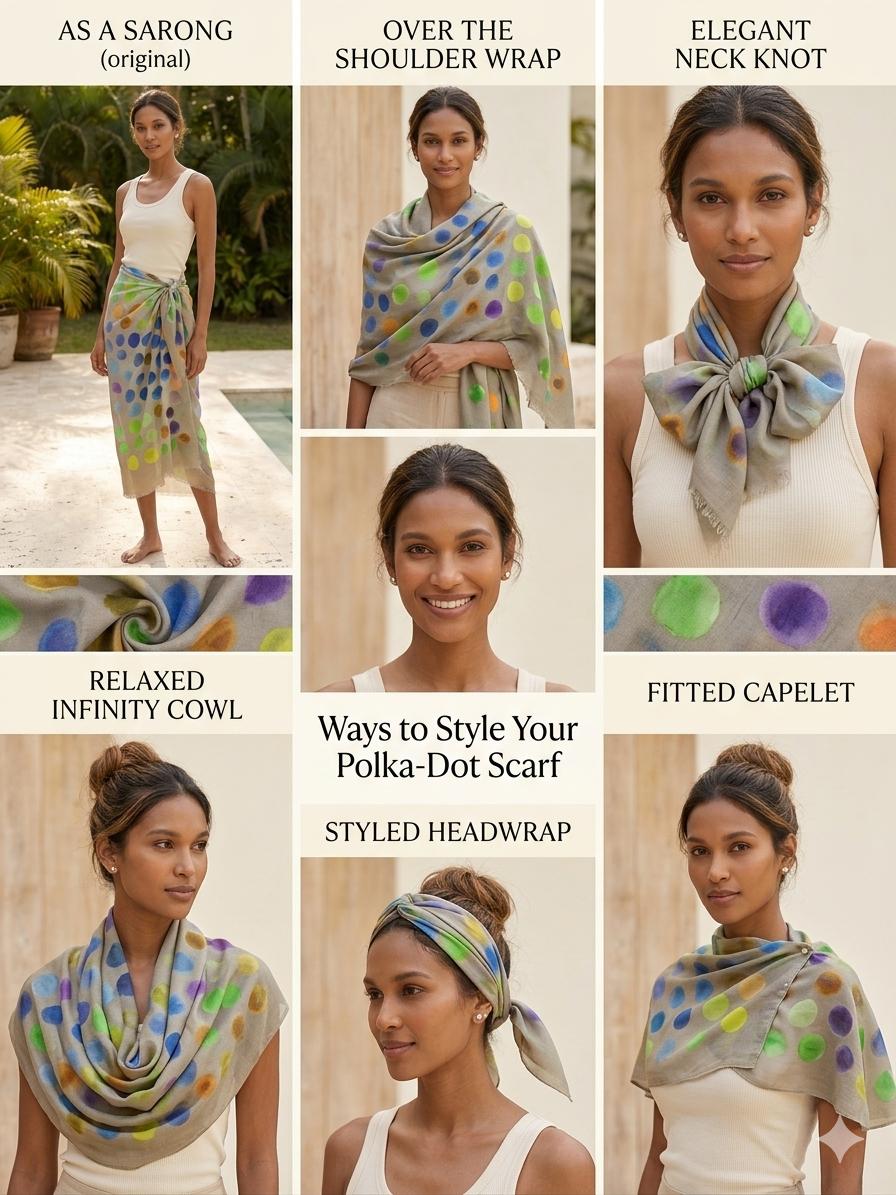 Watercolor Polka Dot Cotton Scarf | Oversized 100 × 200 cm Lightweight Wrap