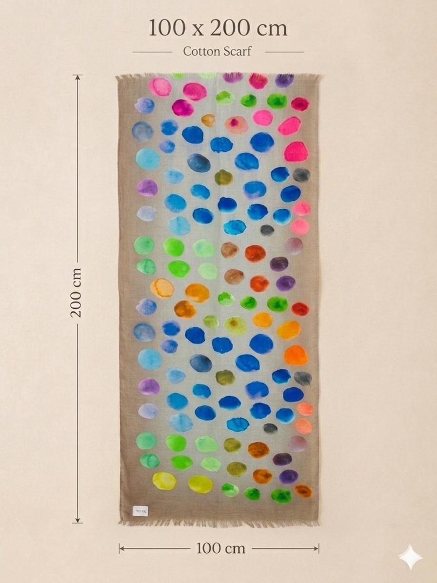 Watercolor Polka Dot Cotton Scarf | Oversized 100 × 200 cm Lightweight Wrap