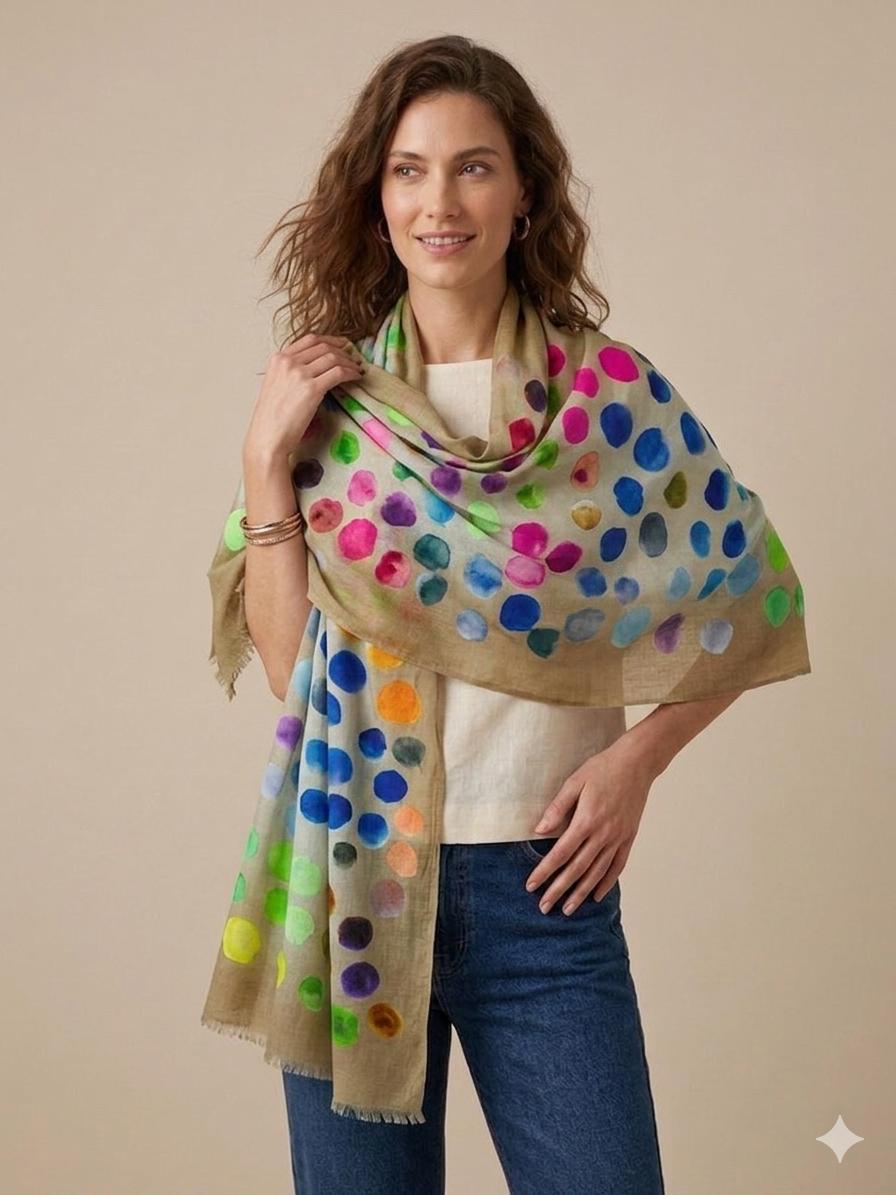 Watercolor Polka Dot Cotton Scarf | Oversized 100 × 200 cm Lightweight Wrap