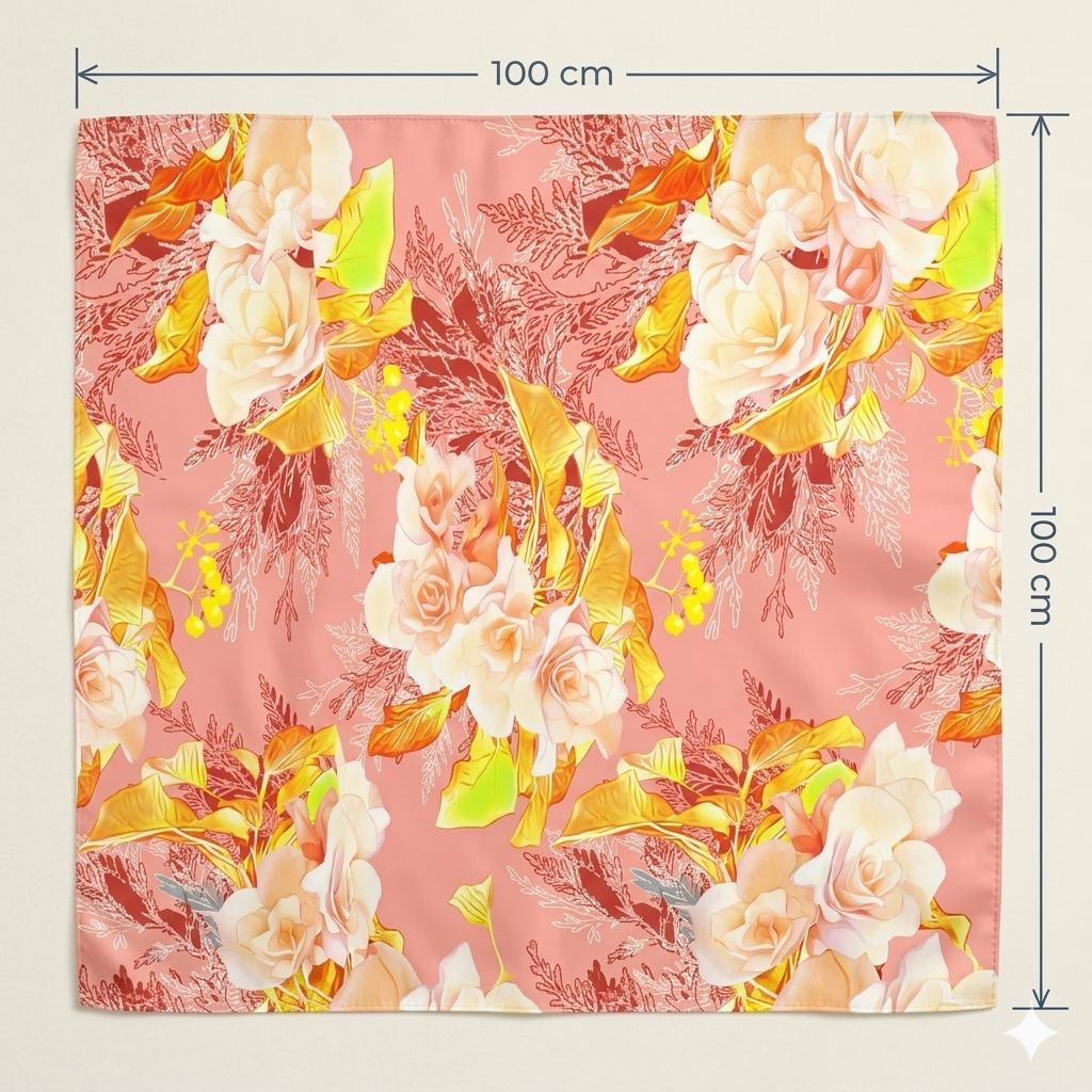 Luxury Rose Silk Scarf 90x90 cm | Blush Pink Floral Square Scarf