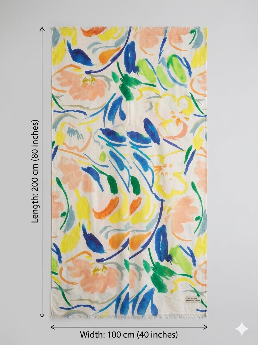Abstract Floral Cotton Scarf 100 x 200 cm | Lightweight Oversized Botanical Wrap