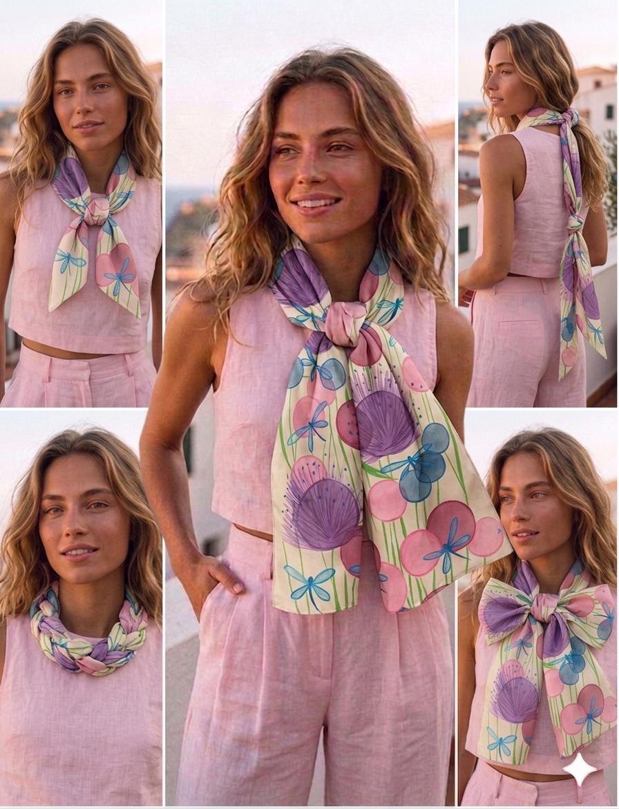 Luxury Botanical Silk Scarf 70x180 cm | Dragonfly Floral Silk Wrap