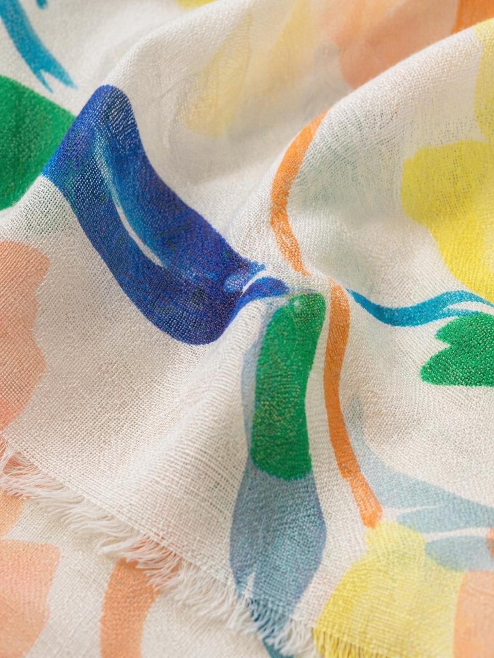 Abstract Floral Cotton Scarf 100 x 200 cm | Lightweight Oversized Botanical Wrap