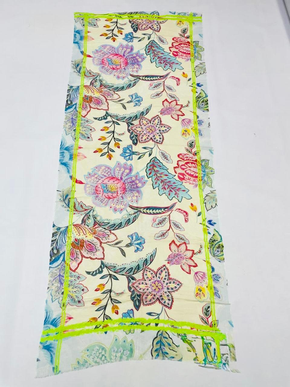 Pastel Floral Cotton Scarf 100 x 200 cm | Oversized Botanical Lightweight Wrap