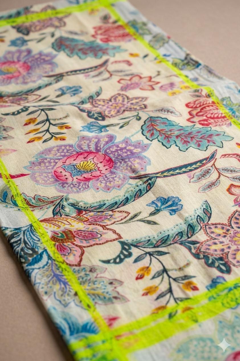 Pastel Floral Cotton Scarf 100 x 200 cm | Oversized Botanical Lightweight Wrap
