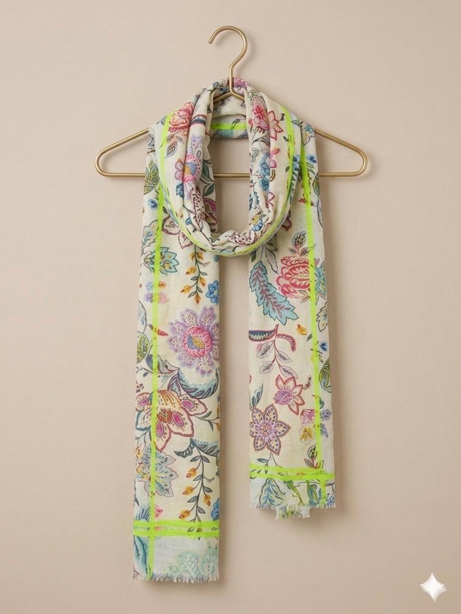 Pastel Floral Cotton Scarf 100 x 200 cm | Oversized Botanical Lightweight Wrap