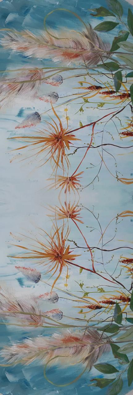 Luxury Botanical Silk Scarf 70x180 cm | Meadow Print Silk Wrap