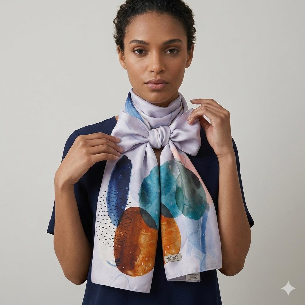 Luxury Abstract Silk Scarf 70x180 cm | Modern Art Silk Wrap