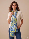Blue Mediterranean Tile Cotton Scarf 100 x 200 cm | Oversized Lightweight Wrap