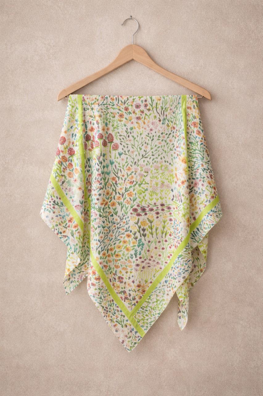Wildflower Garden Cotton Scarf 100 x 200 cm | Oversized Botanical Lightweight Wrap