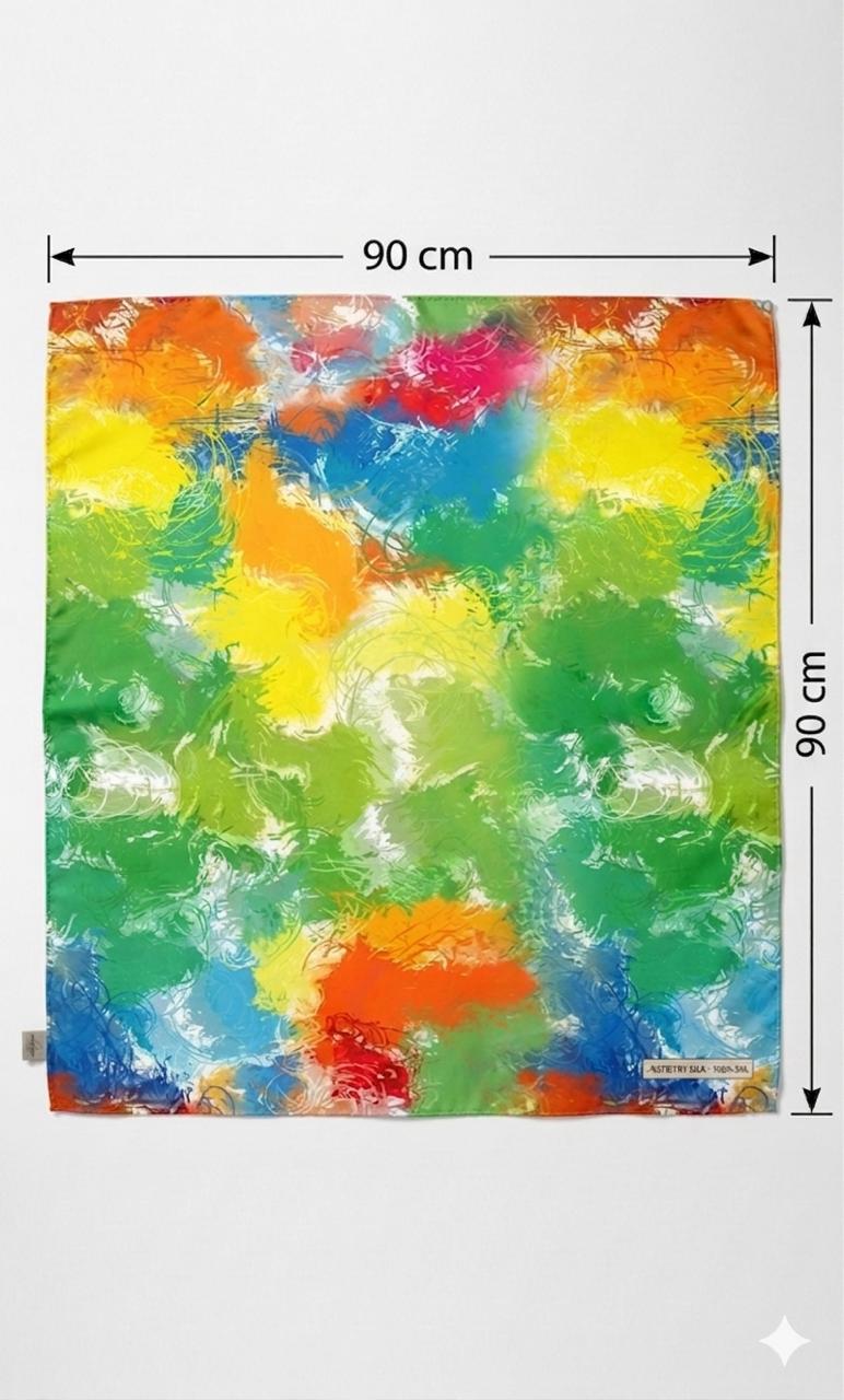 Luxury 90x90 Silk Scarf | Colorful Abstract Square Neck Scarf