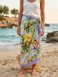 Citrus Blossom Cotton Scarf 100 x 200 cm | Lightweight Botanical Floral Wrap