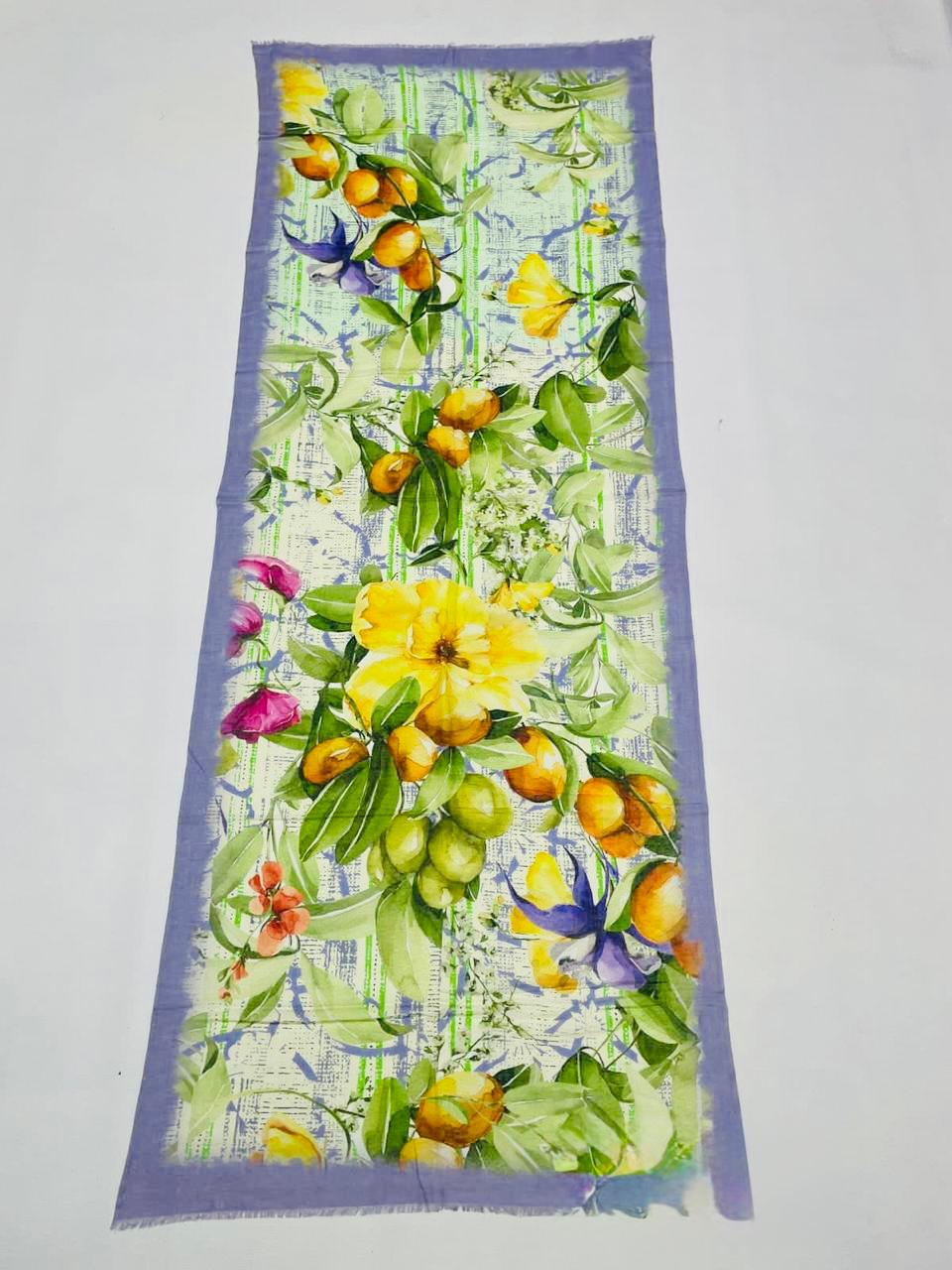 Citrus Blossom Cotton Scarf 100 x 200 cm | Lightweight Botanical Floral Wrap