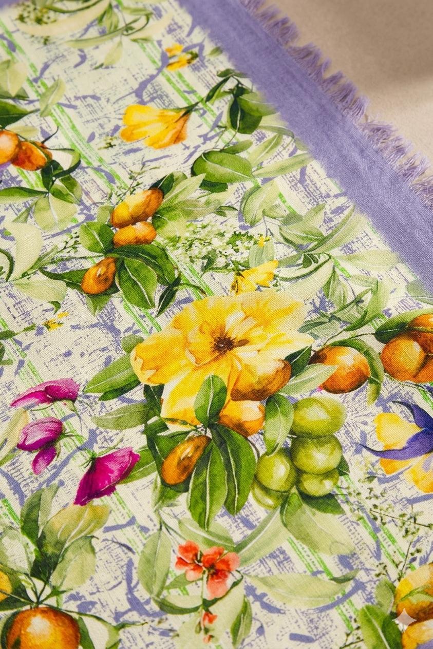 Citrus Blossom Cotton Scarf 100 x 200 cm | Lightweight Botanical Floral Wrap