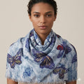 Luxury Butterfly Silk Scarf 70x180 cm | Blue Designer Silk Wrap